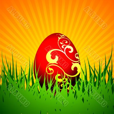 easter illustration with red painted egg