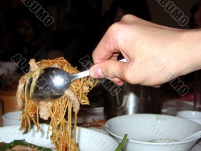 Chinese Chow Mein Noodles Being Served