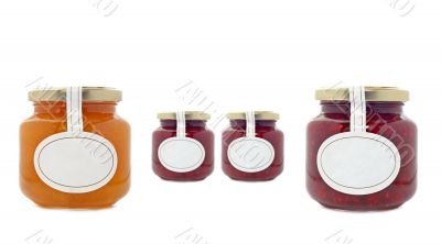 Apricot and strawberry jam jars