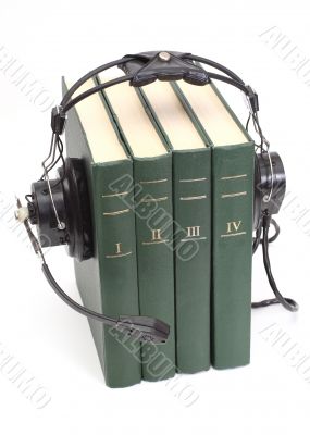 headphones and books