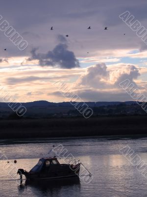 Boat at Sunset on South Devon River
