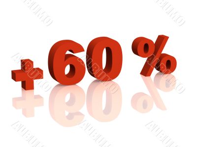 Red 3d inscription - plus of sixty percent