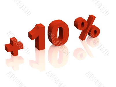 Red 3d inscription - plus of ten percent