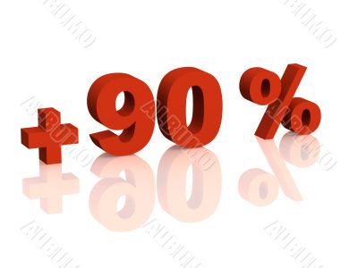 Red 3d inscription - plus of ninety percent