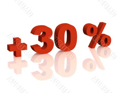 Red 3d inscription - plus of thirty percent