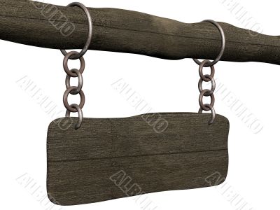 Old board hanging on a circuit. 3D image.