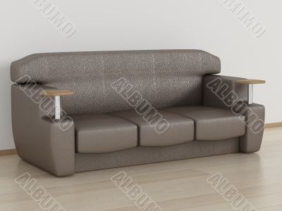 Leather sofa in a room. 3D image.