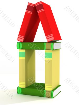 house constructed of books. 3D image.