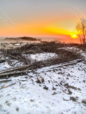 Winter windy sunset