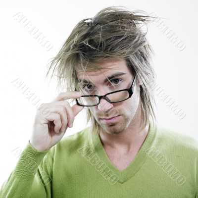 Man Peering Over Eyeglasses
