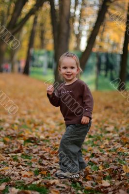 little beauty girl in the autumn park