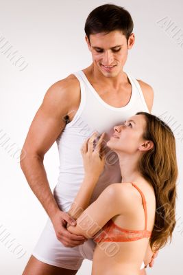 The girl is hear something