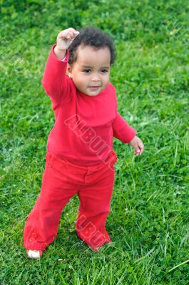 Baby playing on the grass