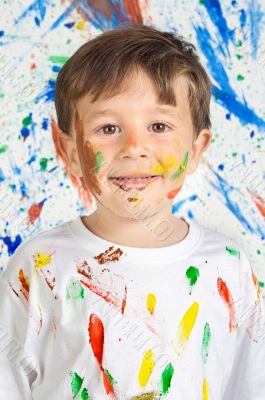 Boy playing with painting