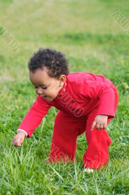 Baby playing on the grass