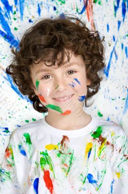 Boy playing with painting