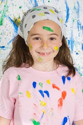 Girl playing with painting