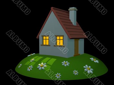 3d house on a hill on a black background