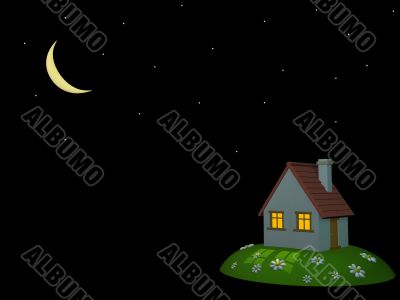 3d house on a background of the night sky