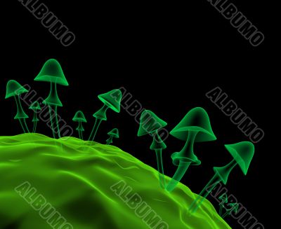 Transparent 3d mushrooms