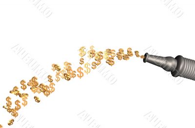 The golden dollars current from a hose