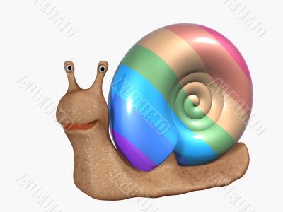 3d smiling snail with a multi-coloured bowl