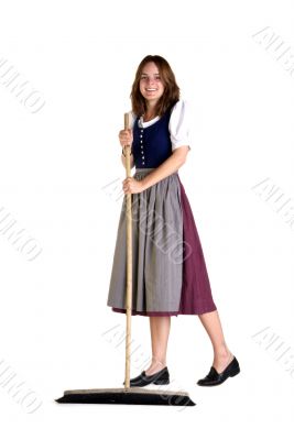 woman in Dirndl sweeps