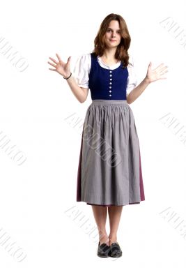 woman in Dirndl shows