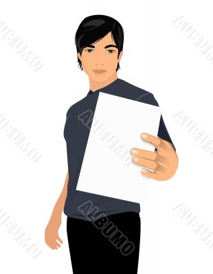 man with paper sheet