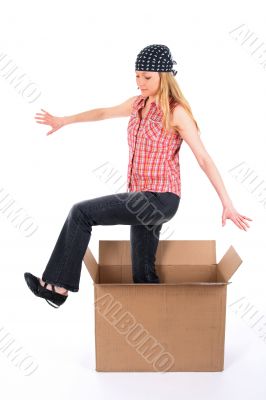 Girl stepping out of the box