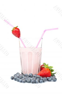 Strawberry milkshake with blueberries
