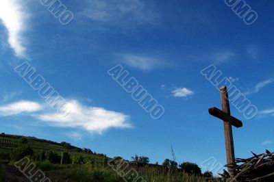 Wooden cross in the countryside