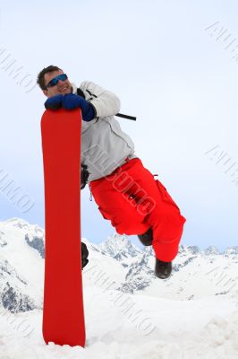 Jump near snowboard