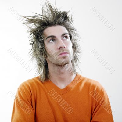Man with static hair