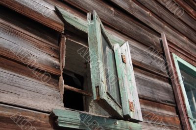 Window of old wooden house.
