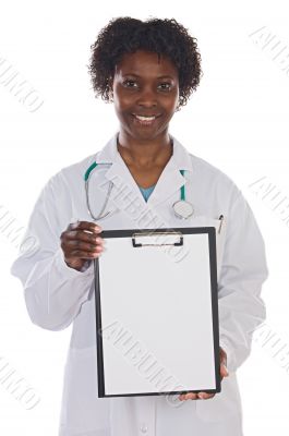 Woman doctor whit clipboard