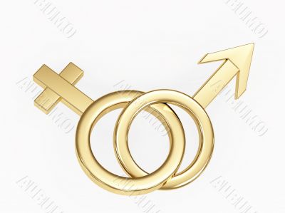 Two gold 3d symbols  - male and female