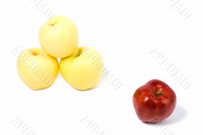 four apples on white