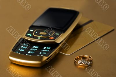 mobile phone with card and ring