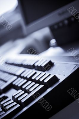 blue tint office computer keyboard