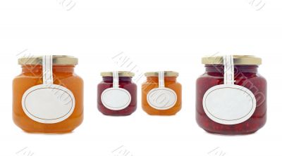 Apricot and strawberry jam jars