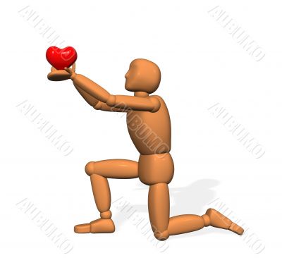 3D doll - puppet with heart in hands