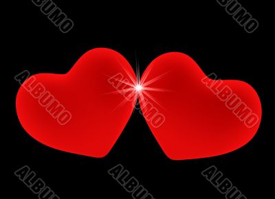 Two 3d red hearts, leant to each other