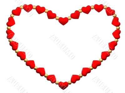 The heart made of small red hearts and gold beads