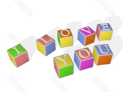 3D multi-coloured children`s cubes with letters