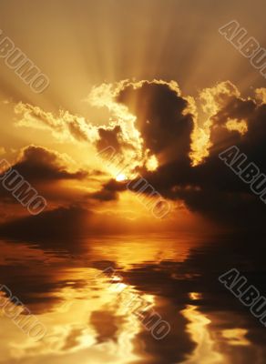 dramatic sundown scene with dark clouds