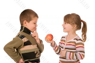 Two children and an apple