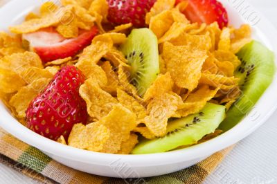 Corn Flakes with Strawberries and Kiwi Fruit