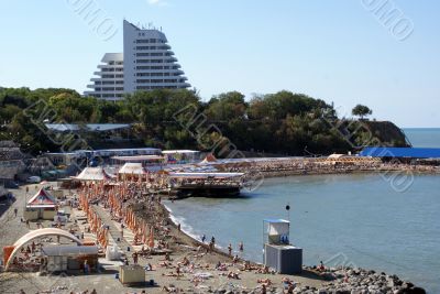White hotel and beach