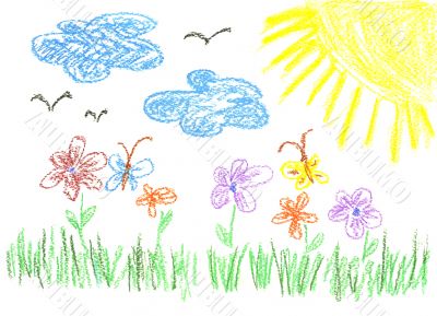 child`s  bright drawing